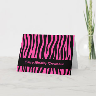 Hot pink zebra birthday card