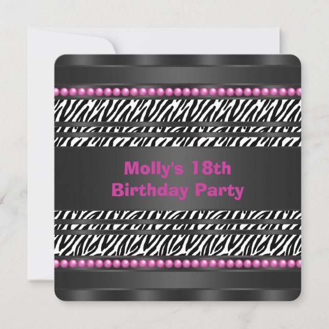 Hot Pink Zebra Birthday Party Invitation (Front)