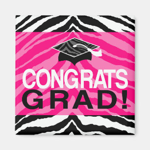 Hot Pink Zebra Congrats Girl's Graduation Party Magnet