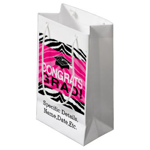 Hot Pink Zebra Congrats Girl's Graduation Party Small Gift Bag
