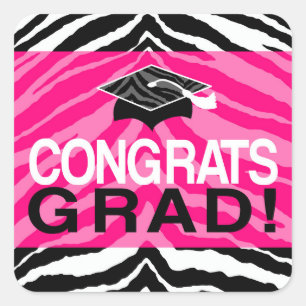 Hot Pink Zebra Congrats Girl's Graduation Party Square Sticker