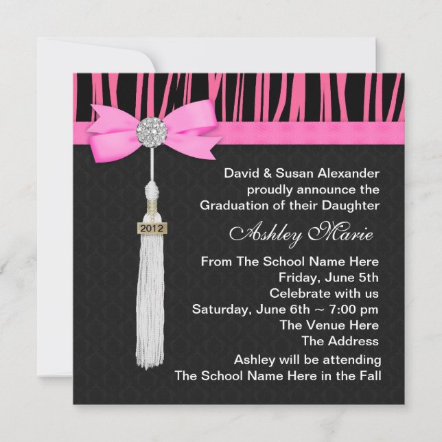 Hot Pink Zebra Graduation Announcements (Front)