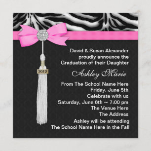 Hot Pink Zebra Graduation Announcements