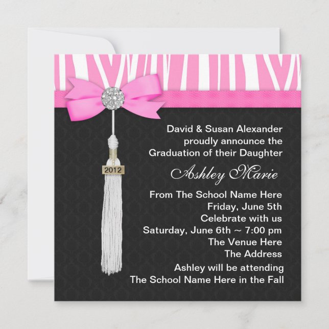 Hot Pink Zebra Graduation Announcements (Front)