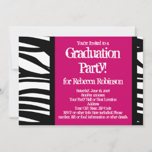 Hot Pink Zebra Graduation Party Invitation