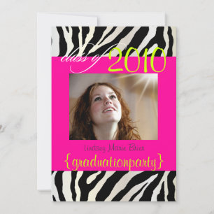 Hot Pink Zebra Graduation Photo Invitation