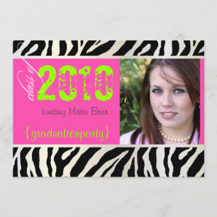 Hot Pink Zebra Graduation Photo Invitation