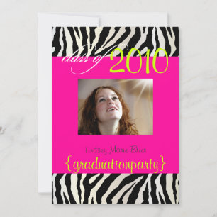 Hot Pink Zebra Graduation Photo Invitation