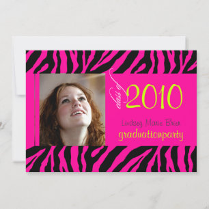 Hot Pink Zebra Graduation Photo Invitation