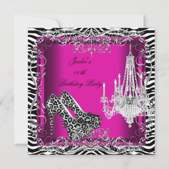 Hot Pink Zebra Leopard Print Party Shoes Invitation (Front)