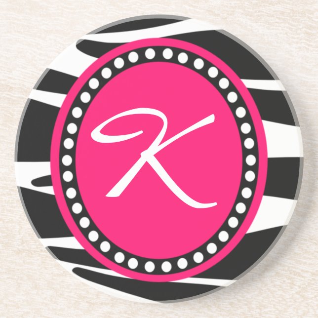 Hot Pink Zebra Monogrammed Initial (Sample) Coaster (Front)
