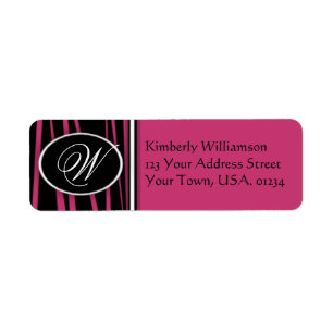 Hot Pink Zebra Monogrammed Return Address Labels