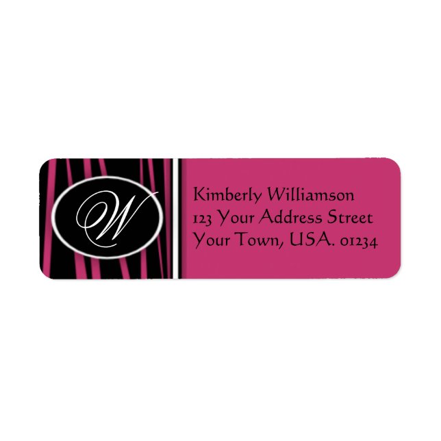 Hot Pink Zebra Monogrammed Return Address Labels (Front)