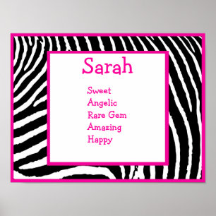 Hot Pink Zebra Name Art Print