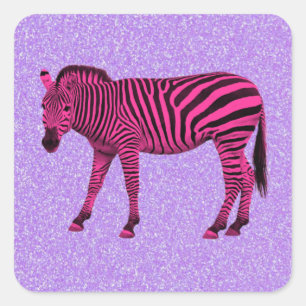 Hot Pink Zebra on Purple Sparkles Square Sticker
