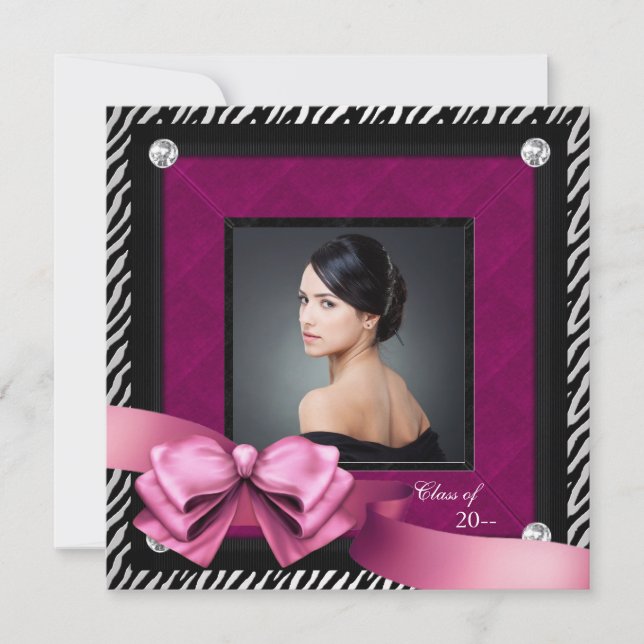 Hot Pink Zebra Photo Graduation Announcements (Front)