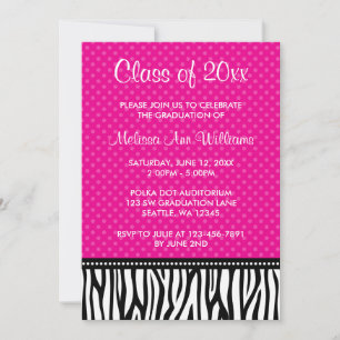 Hot Pink Zebra Polka Graduation Announcement