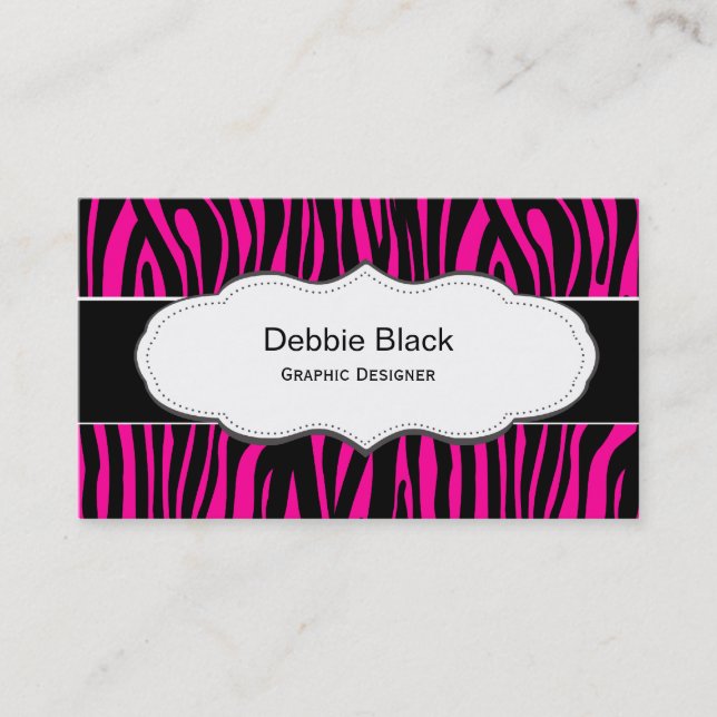 Hot Pink Zebra print business cards (Front)