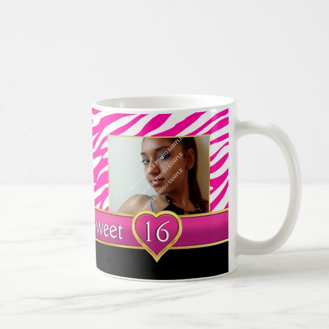 Hot pink zebra print glam Sweet Sixteen birthday Coffee Mug (Right)