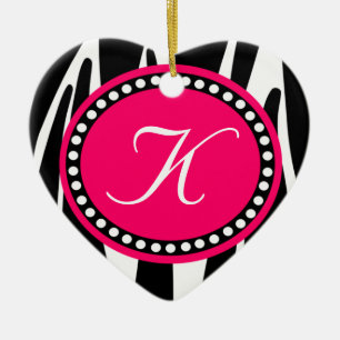 Hot Pink Zebra Print Heart Christmas Ornament