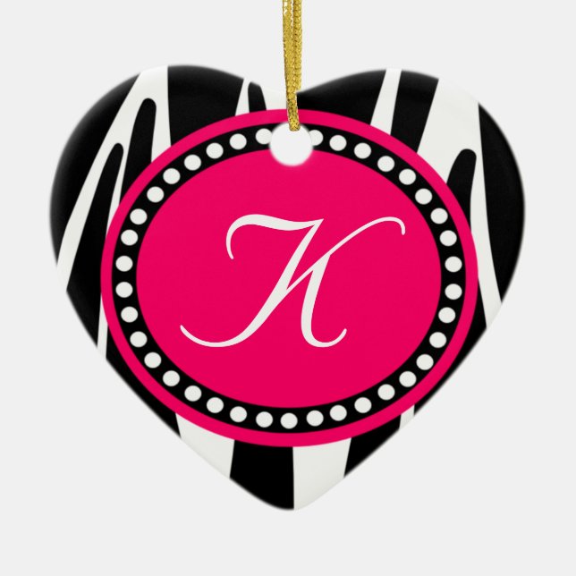 Hot Pink Zebra Print Heart Christmas Ornament (Front)
