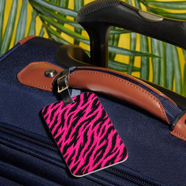 Hot Pink Zebra Print Luggage Tag (Front Insitu 1)