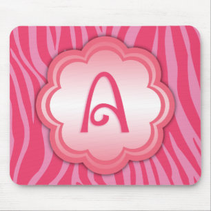 Hot Pink Zebra Print Monogram A Mouse Mat