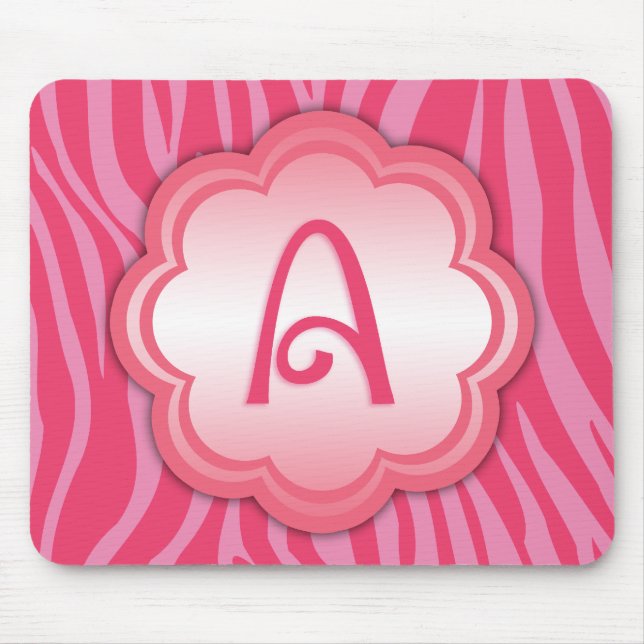 Hot Pink Zebra Print Monogram A Mouse Mat (Front)