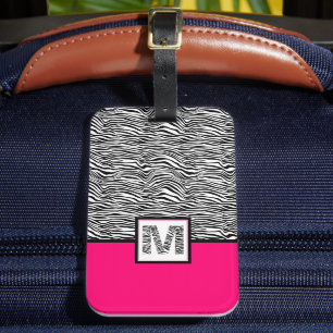Hot Pink 🦓 Zebra Print Monogram Luggage Tag