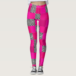 Hot Pink Zebra Print Patchwork Leggings