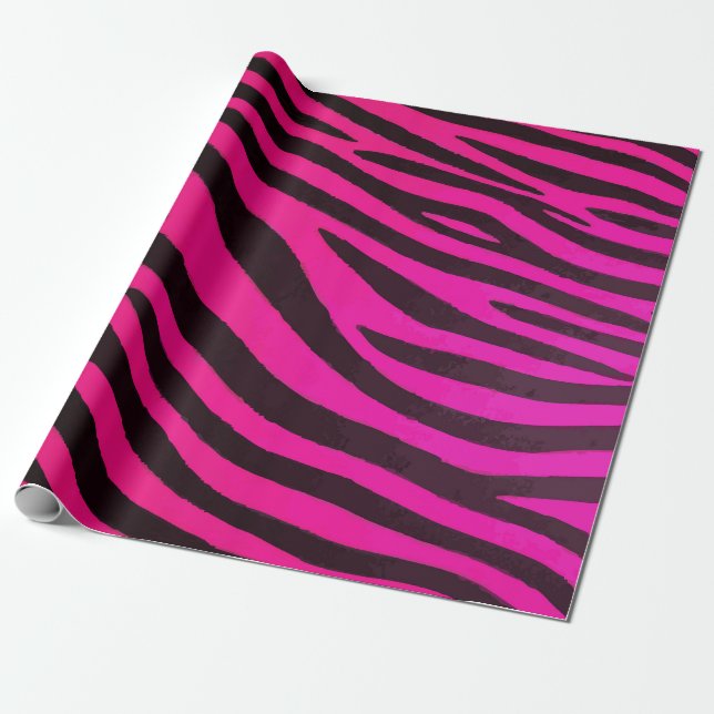 Hot Pink Zebra Print Pattern – Bold Trendy Animal  Wrapping Paper (Unrolled)