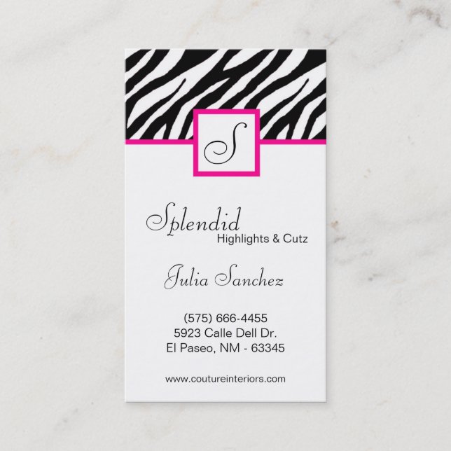 Hot Pink Zebra Print Personalise Business Card (Front)