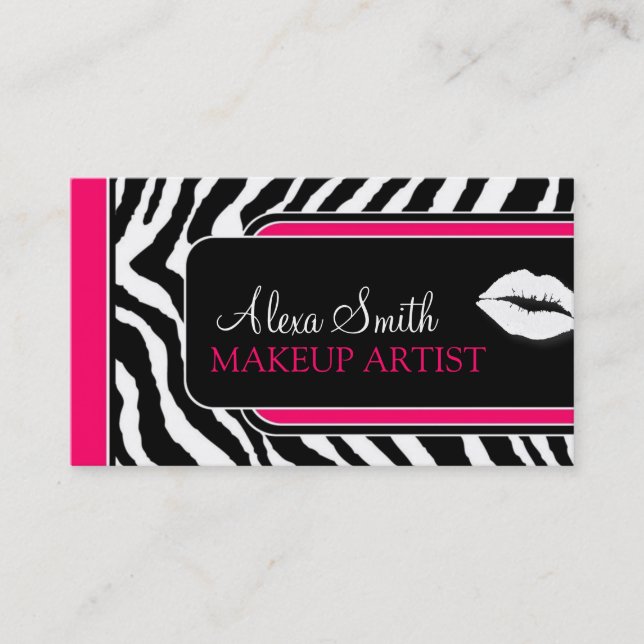 Hot Pink Zebra Print Salon Business Cards (Front)