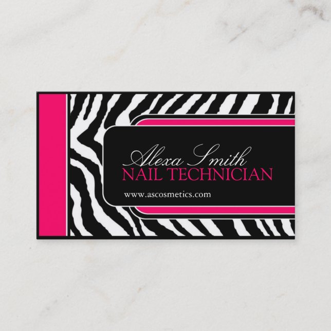 Hot Pink Zebra Print Salon Business Cards (Front)