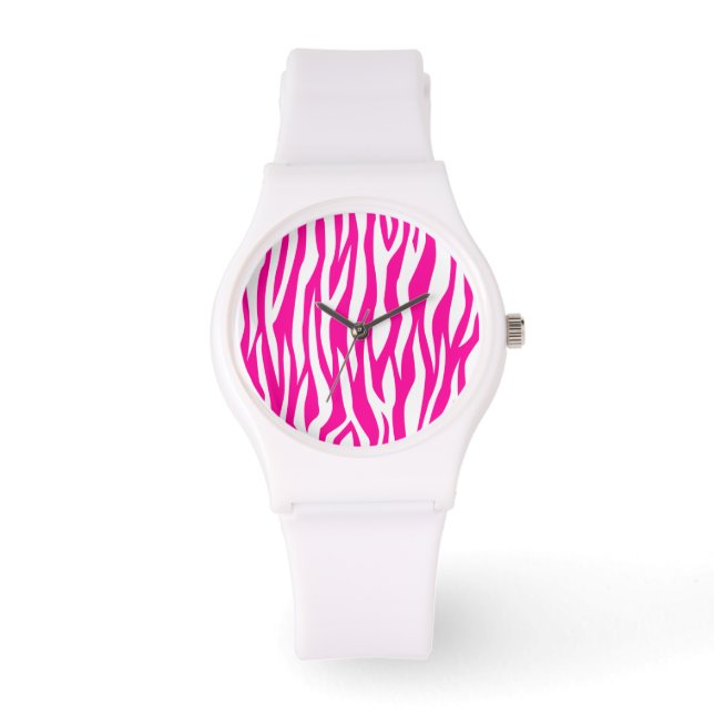 Hot Pink Zebra Print Watch (Front)