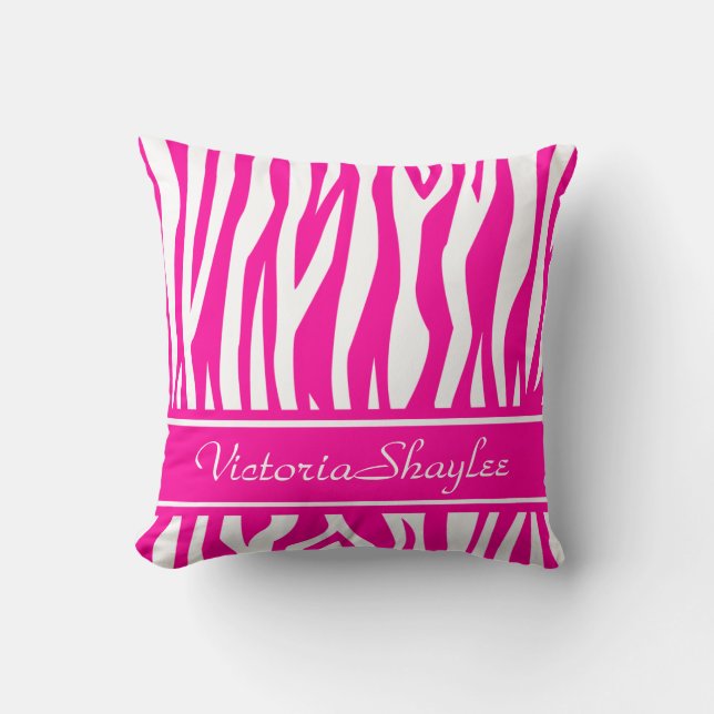 Hot Pink Zebra Print with custom text Cushion (Front)