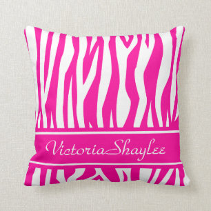 Hot Pink Zebra Print with custom text Cushion