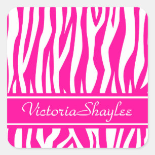 Hot Pink Zebra Print with custom text Square Sticker