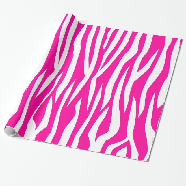 Hot Pink Zebra Print Wrapping Paper (Unrolled)