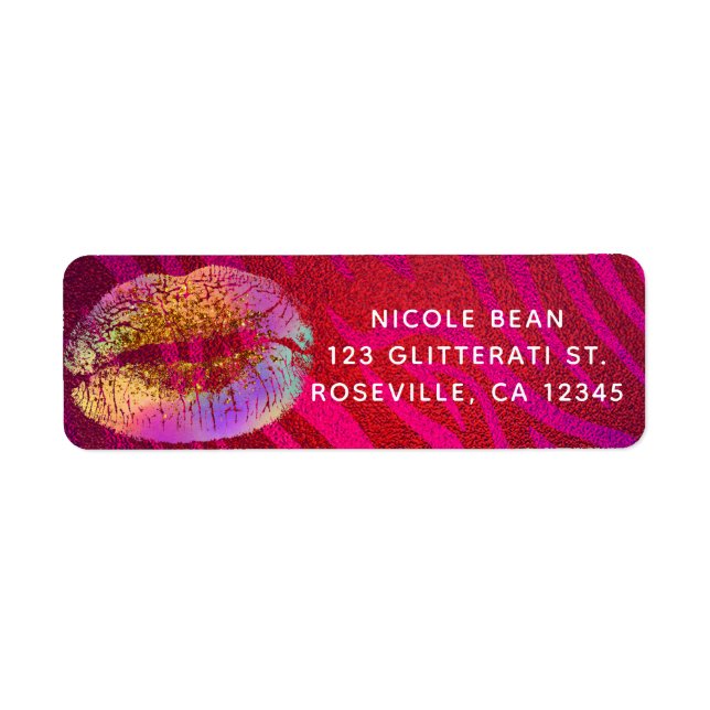 Hot Pink Zebra Rainbow Gold Glitter Lips Party (Front)