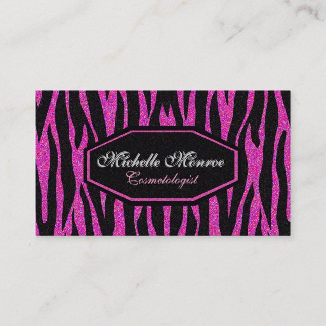 Hot Pink Zebra Stripe Business Card (Front)