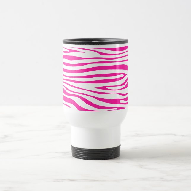 Hot Pink Zebra stripe pattern animal print Travel Mug (Center)