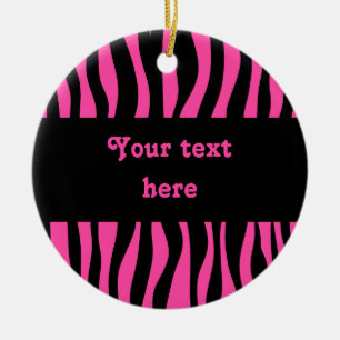 Hot pink zebra stripes add your text ceramic tree decoration