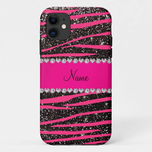 Hot pink zebra stripes black glitter pink stripe Case-Mate iPhone case (Back)