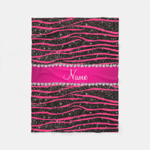 Hot pink zebra stripes black glitter pink stripe fleece blanket
