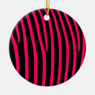 Hot Pink Zebra Stripes Ceramic Tree Decoration