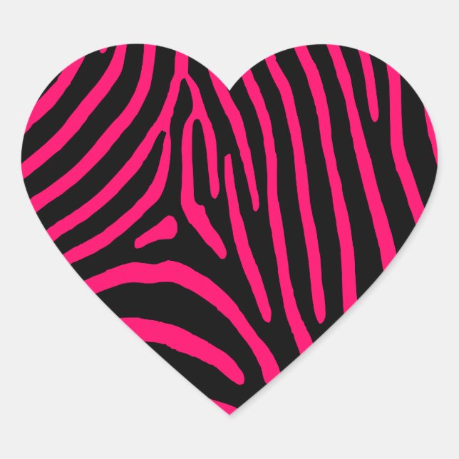 Hot Pink Zebra Stripes Heart Sticker (Front)