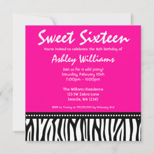 Hot Pink Zebra Sweet 16 Invitation
