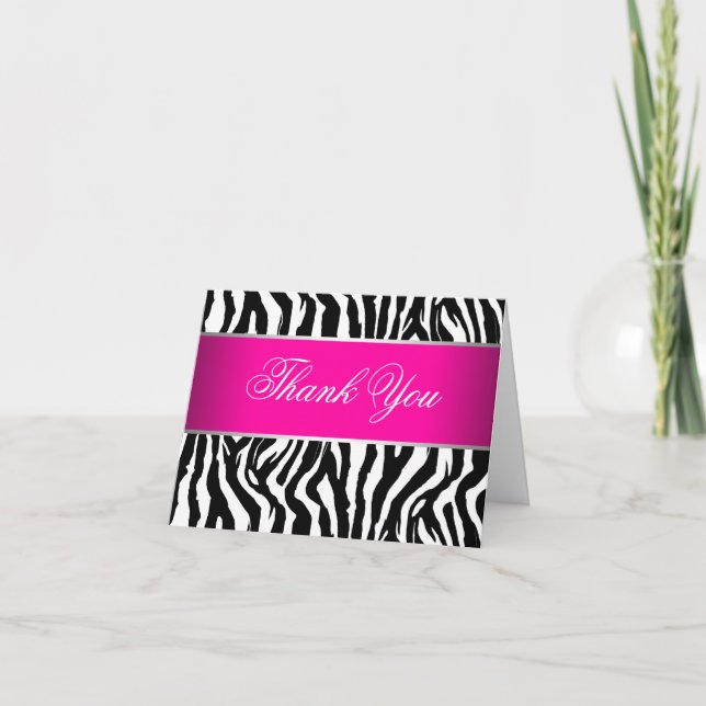 Hot Pink Zebra Thank You Cards (Front)