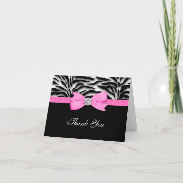 Hot Pink Zebra Thank You Cards (Front)